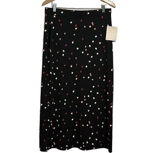 Liz Claiborne Maxi Skirt Black Easy Care Printed Confetti Polka Dots XL, NEW
